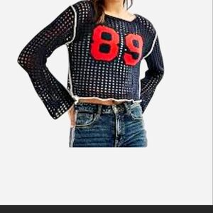 SO Blue Crochet Crop Top with Red Number